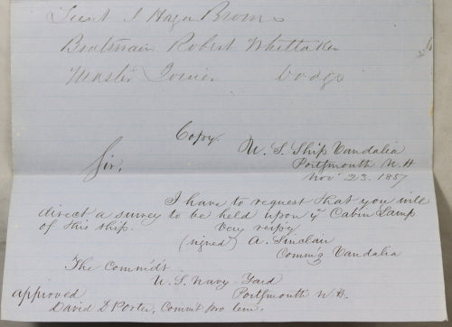 1857 preparation of USS Vandalia for trip, Portsmouth N.H.