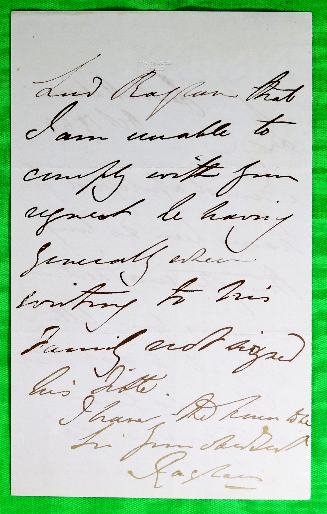 1859 ALS Richard Somerset, 2nd Baron Raglan 