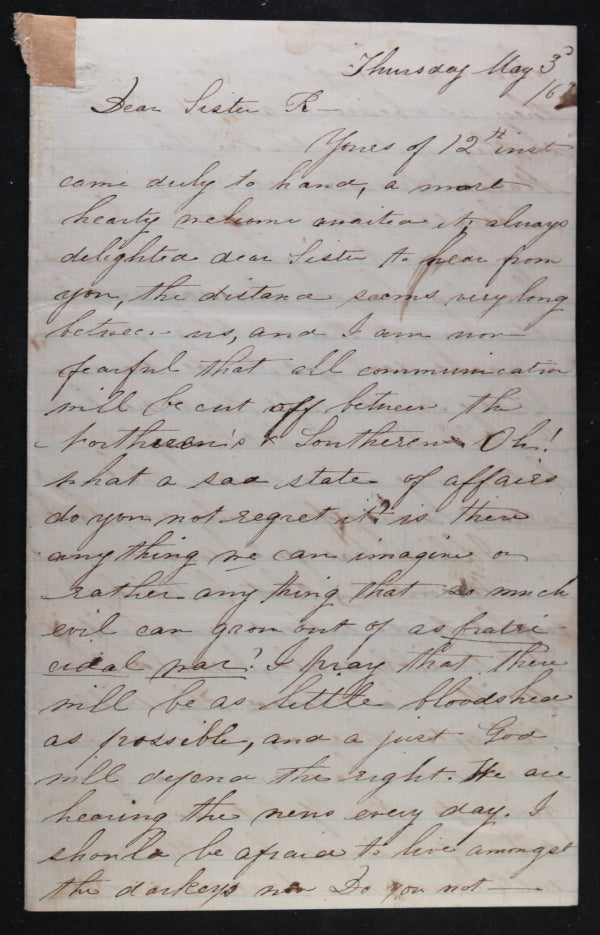 1860 letter with slavery and Lincoln content, banking, religious,etc..