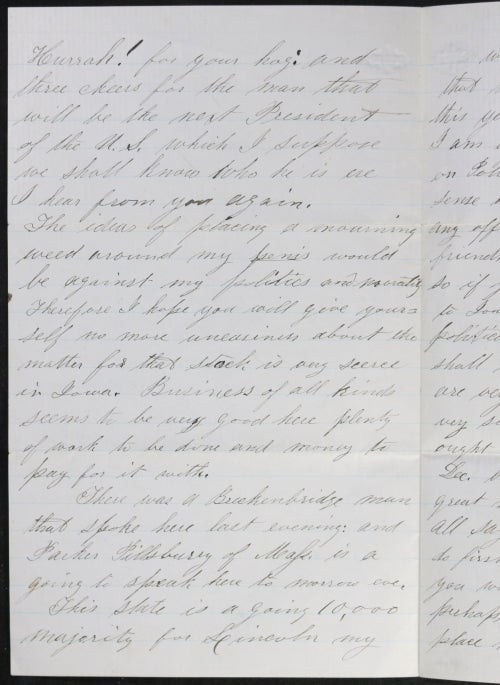 1860 Iowa pre-Civil War letter, talk of Lincoln election