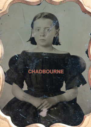 @1860 ambrotype photo of young girl + partial glass image of girl