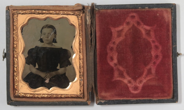 @1860 ambrotype photo of young girl + partial glass image of girl