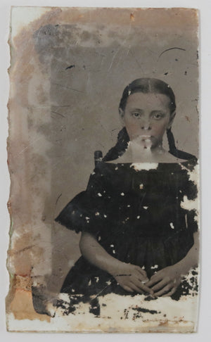 @1860 ambrotype photo of young girl + partial glass image of girl