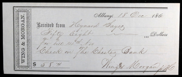 1860 two receipts flour wholesaler Wing & Morgan, Albany NY