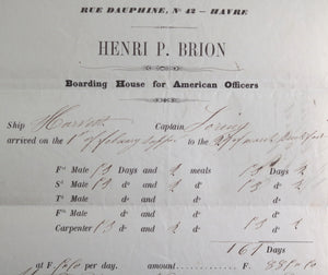 1861 Le Havre France bill for room & board, American ship Officers