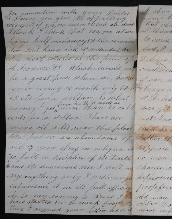 1863 Canada West, letter from farmer to brother in Union Army (Ohio)
