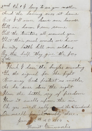 1864 Civil War handwritten song lyrics to “Just Before the Battle”
