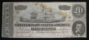 1864 Confederate States of America $20 Richmond Virginia #2