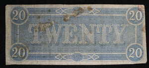 1864 Confederate States of America $20 Richmond Virginia #2