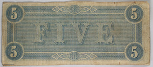 1864 Confederate States of America $5 Richmond Virginia