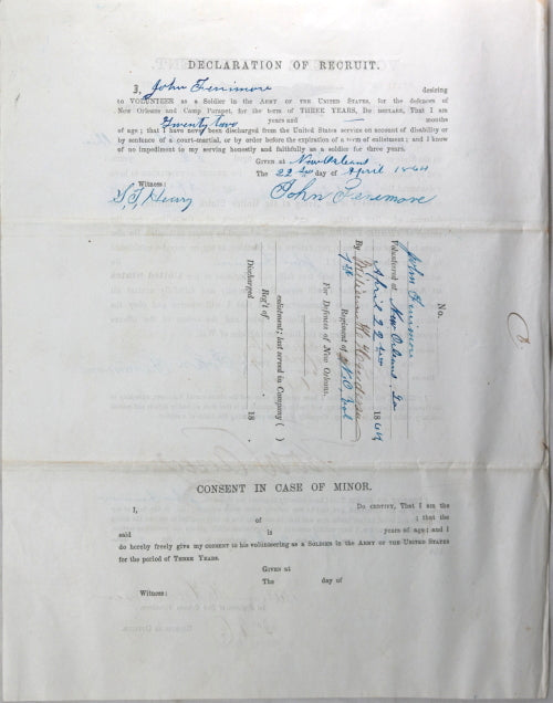 1864 enlistment private 1st Regiment of New Orleans Volunteers (Union)