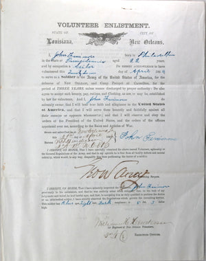 1864 enlistment private 1st Regiment of New Orleans Volunteers (Union)