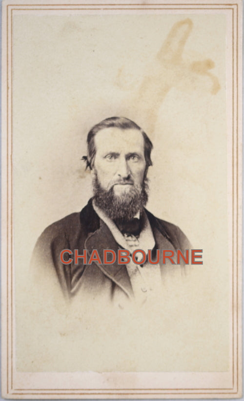 1865-66 calling card photo of bearded American man, with tax stamp
