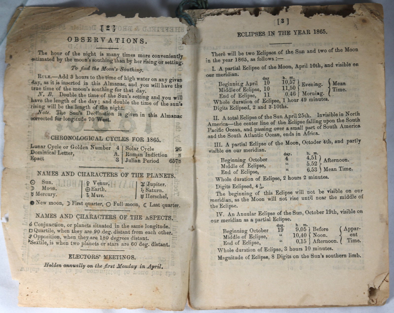 1865 New-England Almanac and Farmer’s Friend