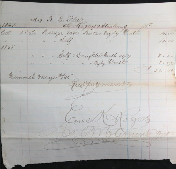 1865 colonial Nova Scotia, receipt for travel between Digby and Yarmouth 1865 colonial Nova Scotia, receipt for travel between Digby and Yarmouth