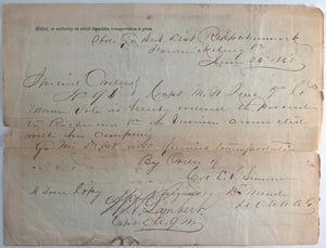 1865 post Civil War Railway Order of Transportation, Fredericksburg VA