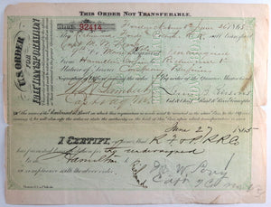 1865 post Civil War Railway Order of Transportation, Fredericksburg VA
