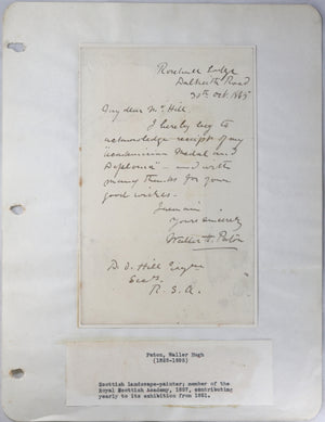 1865 signed letter from Scottish painter Waller Hugh Paton