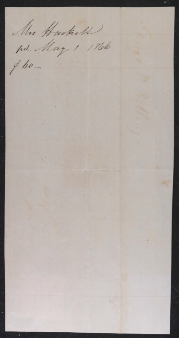 1866 USA Medford (MA) payment receipt from housekeeper for wages