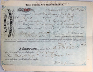 1866 post Civil War Railway Order of Transportation, Fredericksburg VA