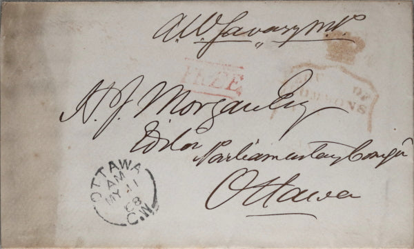 1868 Canada envelope from A.W. Savary, Member 1st Canadian Parliament