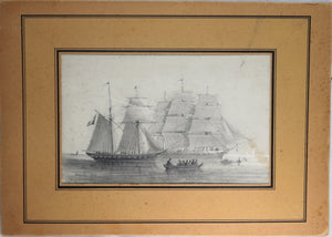 1868 pencil etching by Smith of two French warships