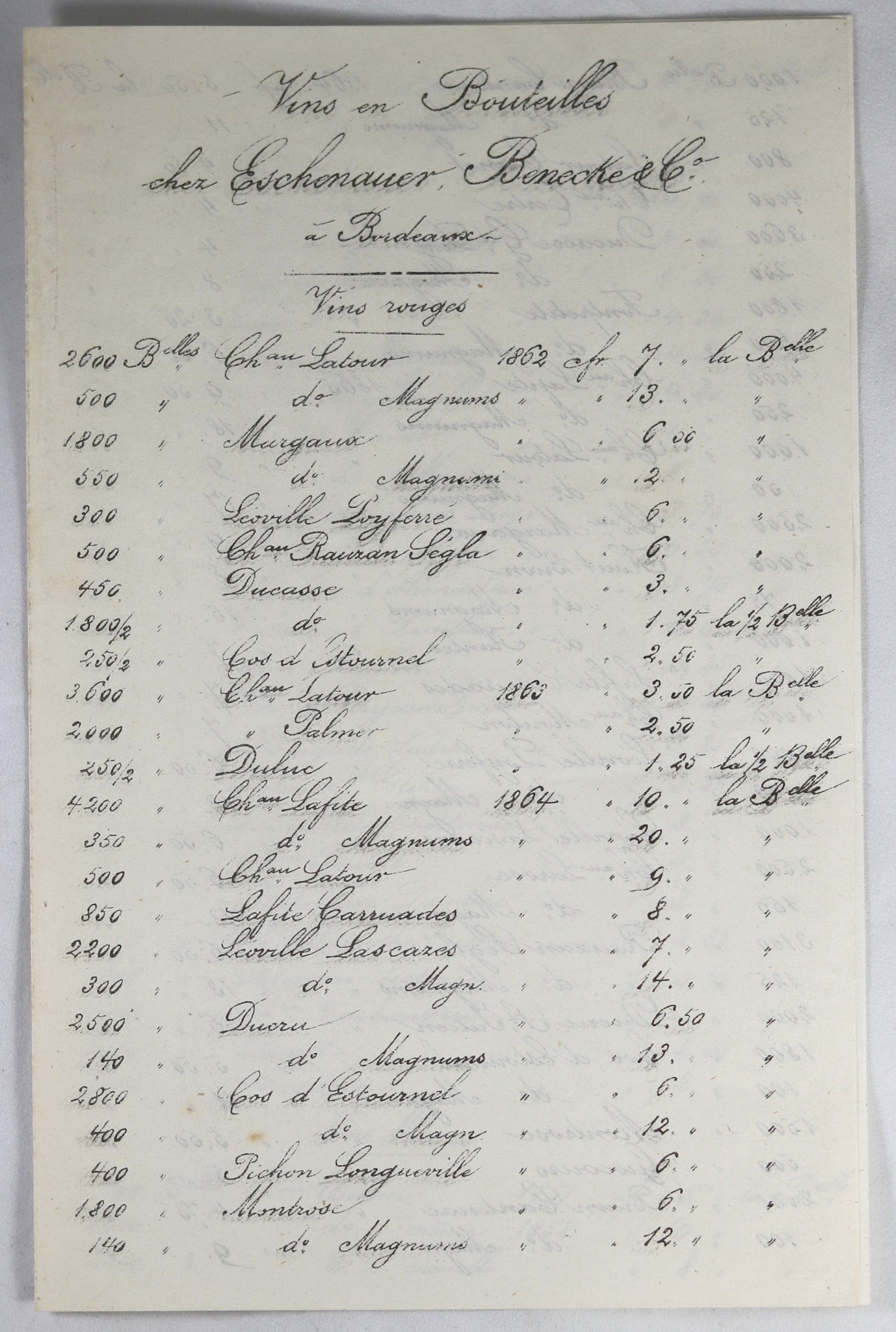 1871 Chez Eschenauer Benecke & Co. Bordeaux (vins) Prix-Courant