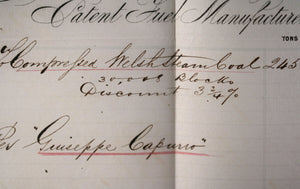 1872 Cardiff Wales, receipt purchase of Welsh Steam Coal (maritime)