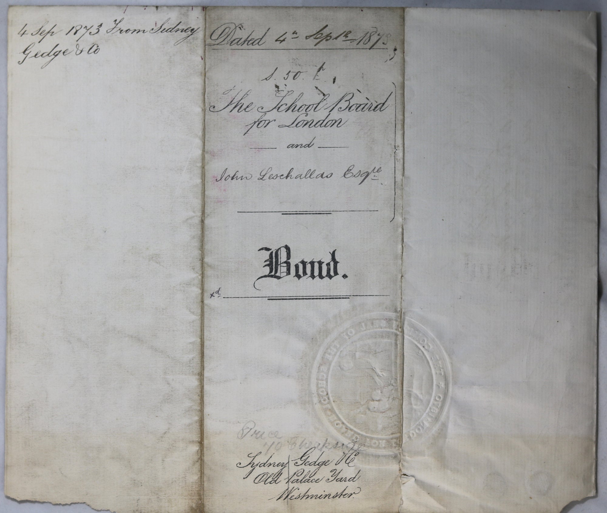 1873 contract document London (UK) School Board & builder