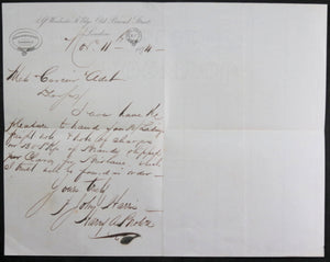 1874 London UK, letter regarding shipping brandy to Brisbane Australia