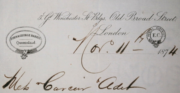 1874 London UK, letter regarding shipping brandy to Brisbane Australia