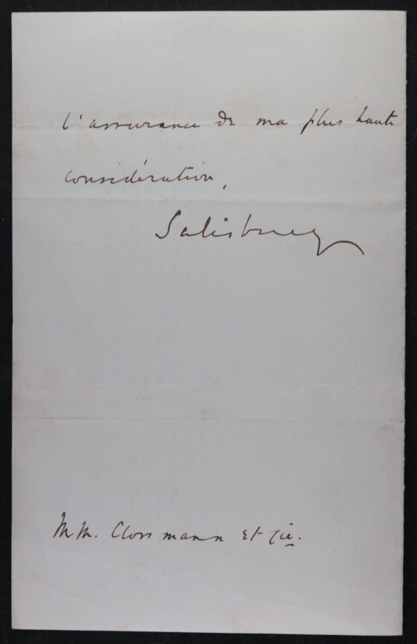 1874 letter 3rd Marquess of Salisbury to wine merchant in France