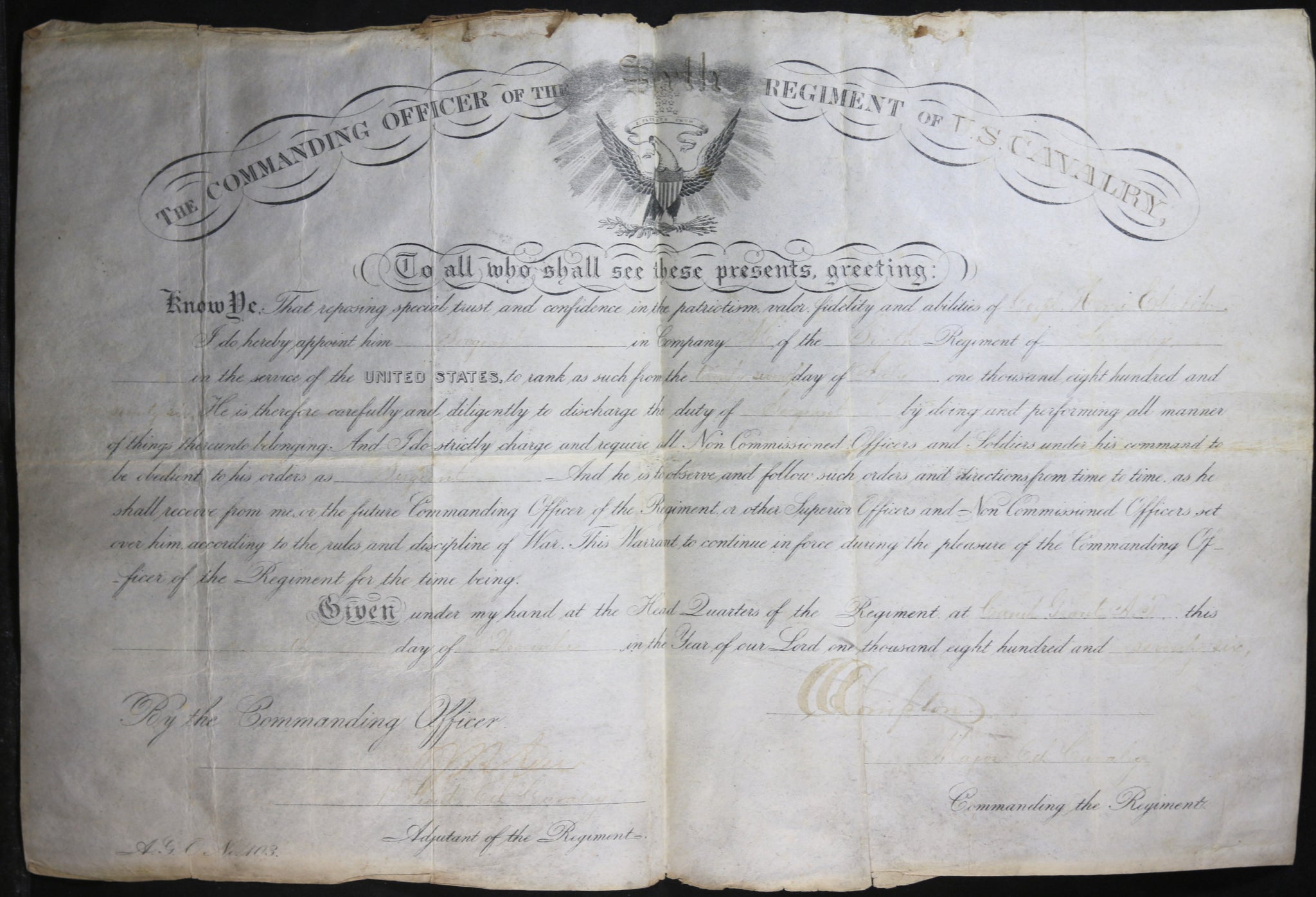 1876 promotion to sergeant 6th Regiment US Cavalry Indian Wars (Arizona)