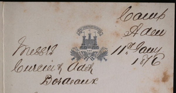 1876 payment for claret, 2nd Bat. King's Own Borderers Camp Aden