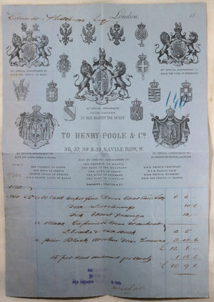 1880 London UK receipt tailor Poole & Co for Eduardo Philipson