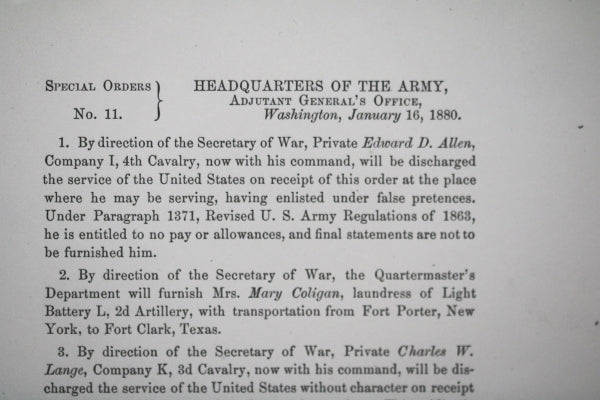 1880 Special Orders HQ of the Army signed by A-G Townsend