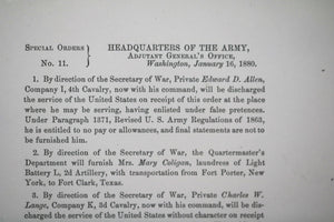 1880 Special Orders HQ of the Army signed by A-G Townsend