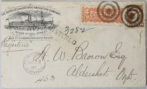 1882 Canada registered letter with beautiful steamboat advertising