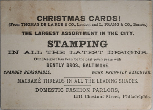 1882 USA trade card for Domestic sewing machines (Black Americana)