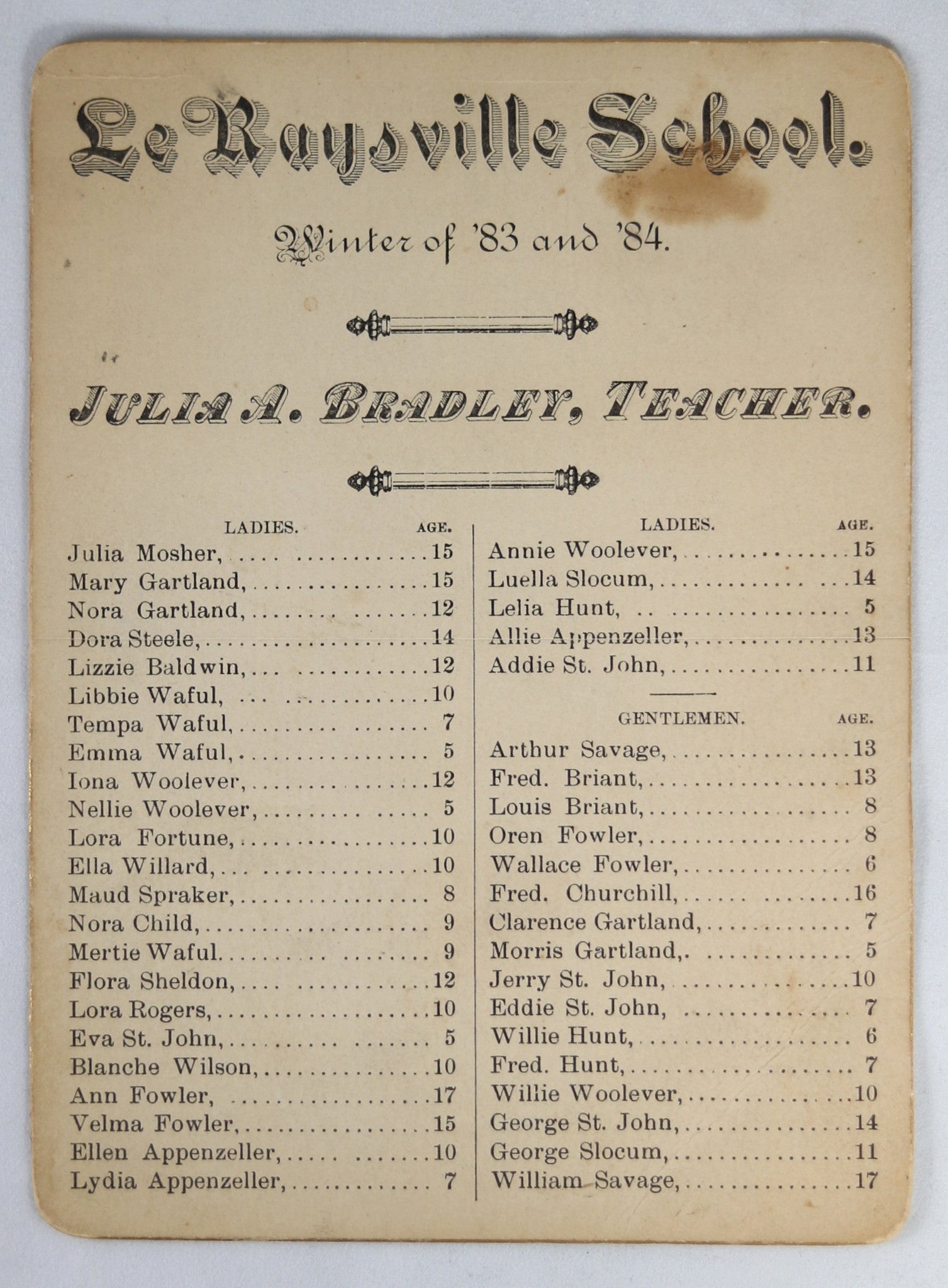 1883 class list LeRaysville School (Pennsylvania)