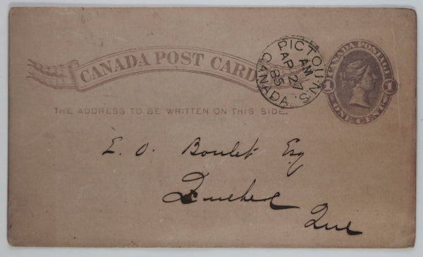 1885 postal card, a Pillow Hersey salesman to visit customer Quebec