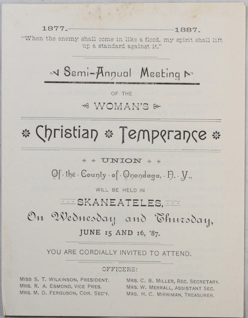 1887 pamphlet Woman’s Christian Temperance  Onendaga N.Y.