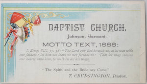 1888 Baptist Church, Johnson VT trade Card