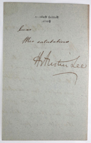 1889 Paris letter UK diplomat Austin Lee, bookbinding for Ambassador
