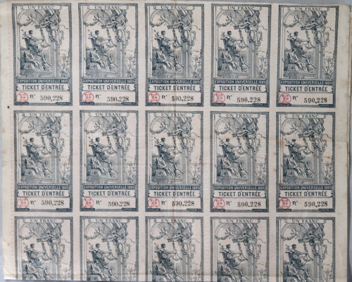 1889 Paris, lot de 25 billets d’entrée pour l’Exposition Universelle (Eiffel)
