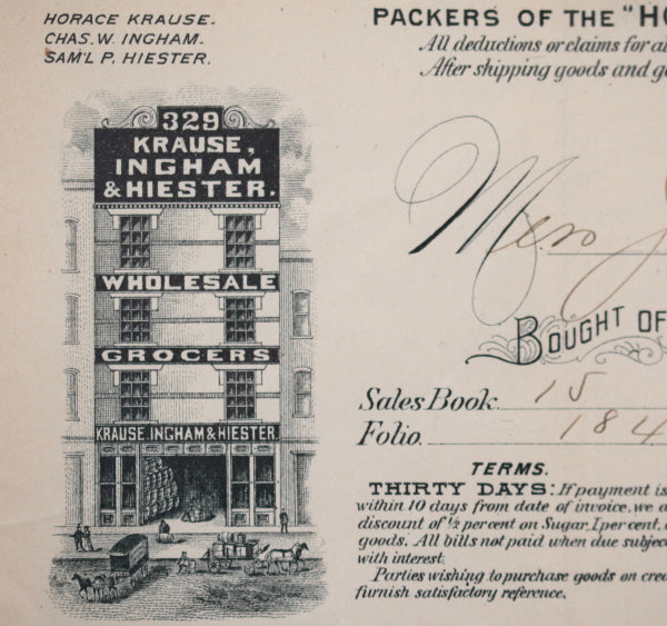 1889 Philadelphia PA grocer’s illustrated receipt for purchase of syrup