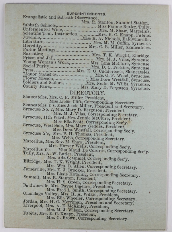 1889 pamphlet Woman’s Christian Temperance Union Syracuse N.Y.