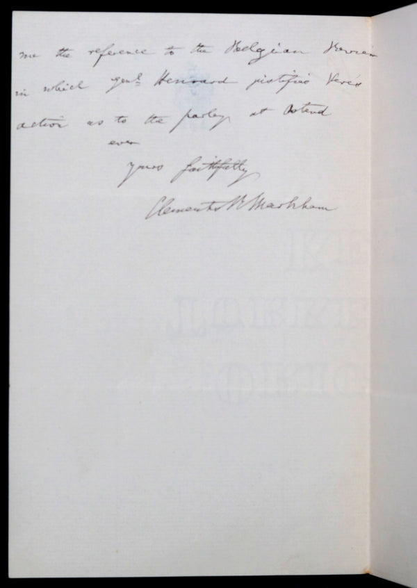 1890 London UK letter Sir Clemens Markham KCB FRS, comments on book