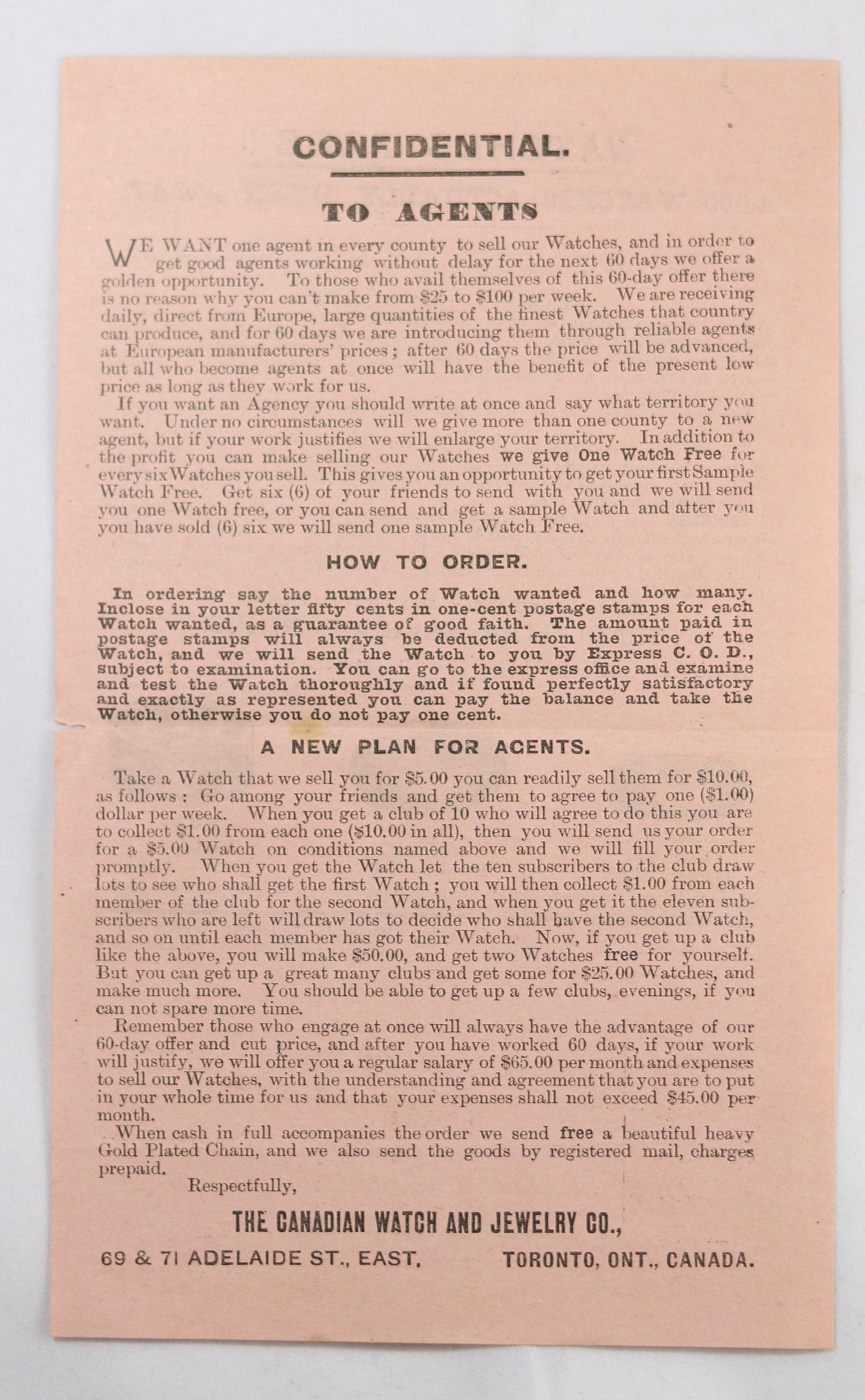 1890s Canadian Watch and Jewelry Co. Toronto forms