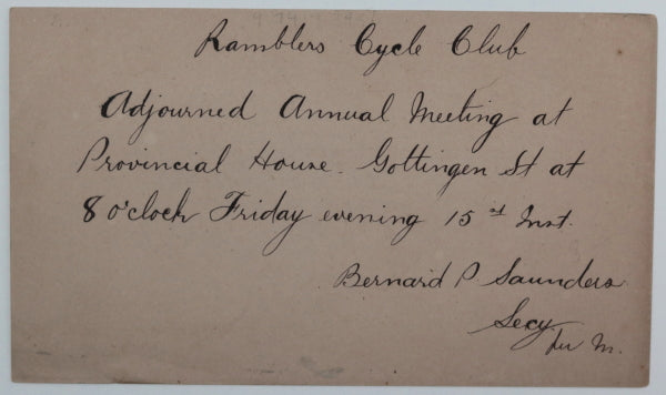 1891 Canada postal card, Rambler Cycle Club Halifax N.S.